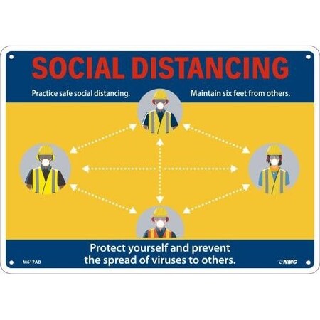 Construction Safety Sign, SOCIAL DISTANCING, Aluminum 040, 10 H X 14 W In